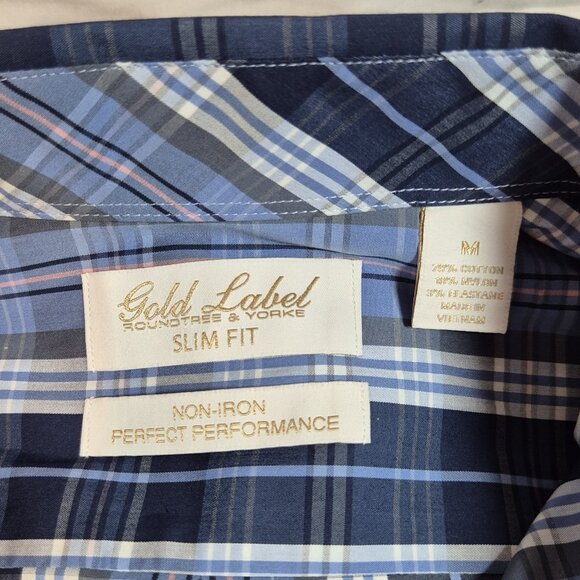Roundtree & Yorke Gold Label Men's Shirt Size M Plaid Blue Slim Fit  (56) - Picture 5 of 10